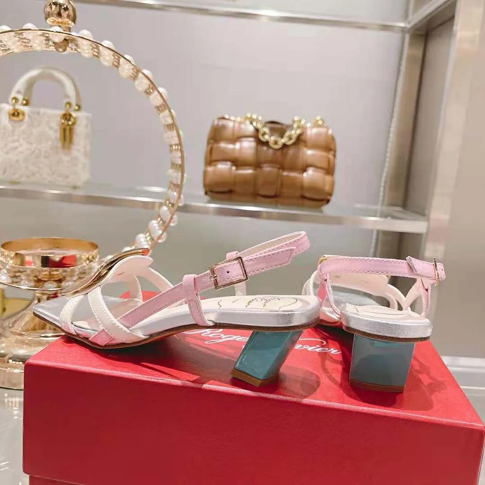 Roger Vivier Belle Vivier Metal Buckle Sandals in Patent Leather for Women in Yellow