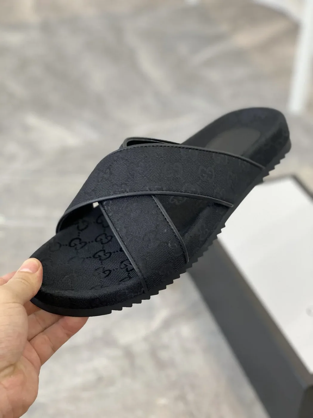 Gucci GG Crisscross Slide Sandals Black for Men
