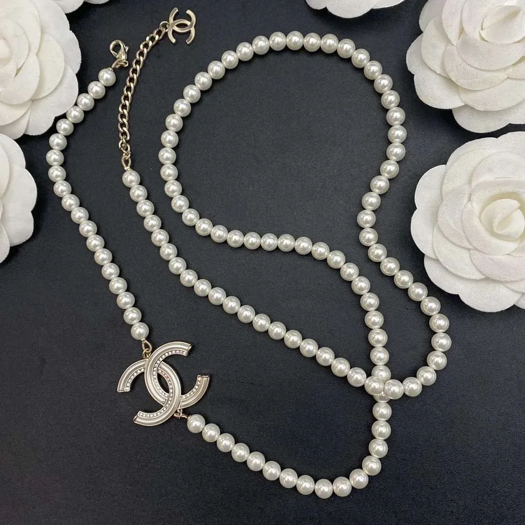 Chanel Pearl Letter Chain Necklace White