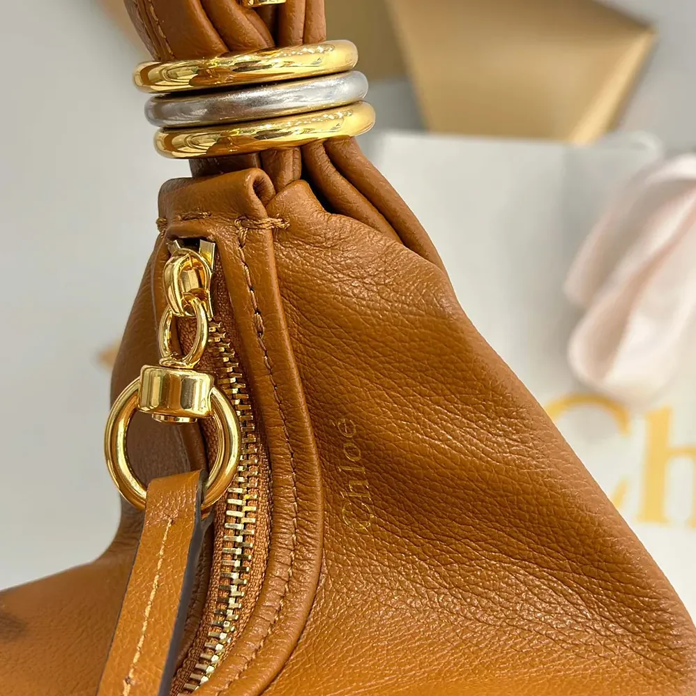 Chloe Small Bracelet Hobo Bag in Grained Leather for Women in Brown