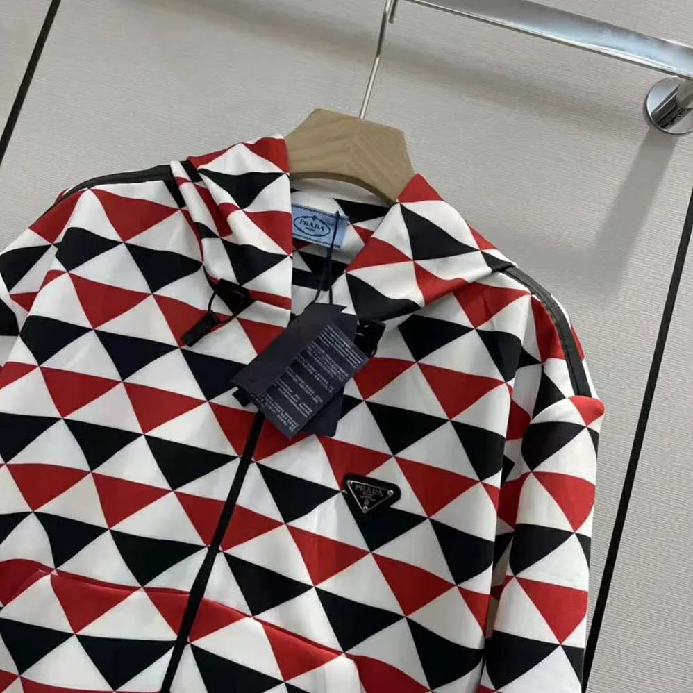 Prada Printed Jersey Hoodie for Women in Red