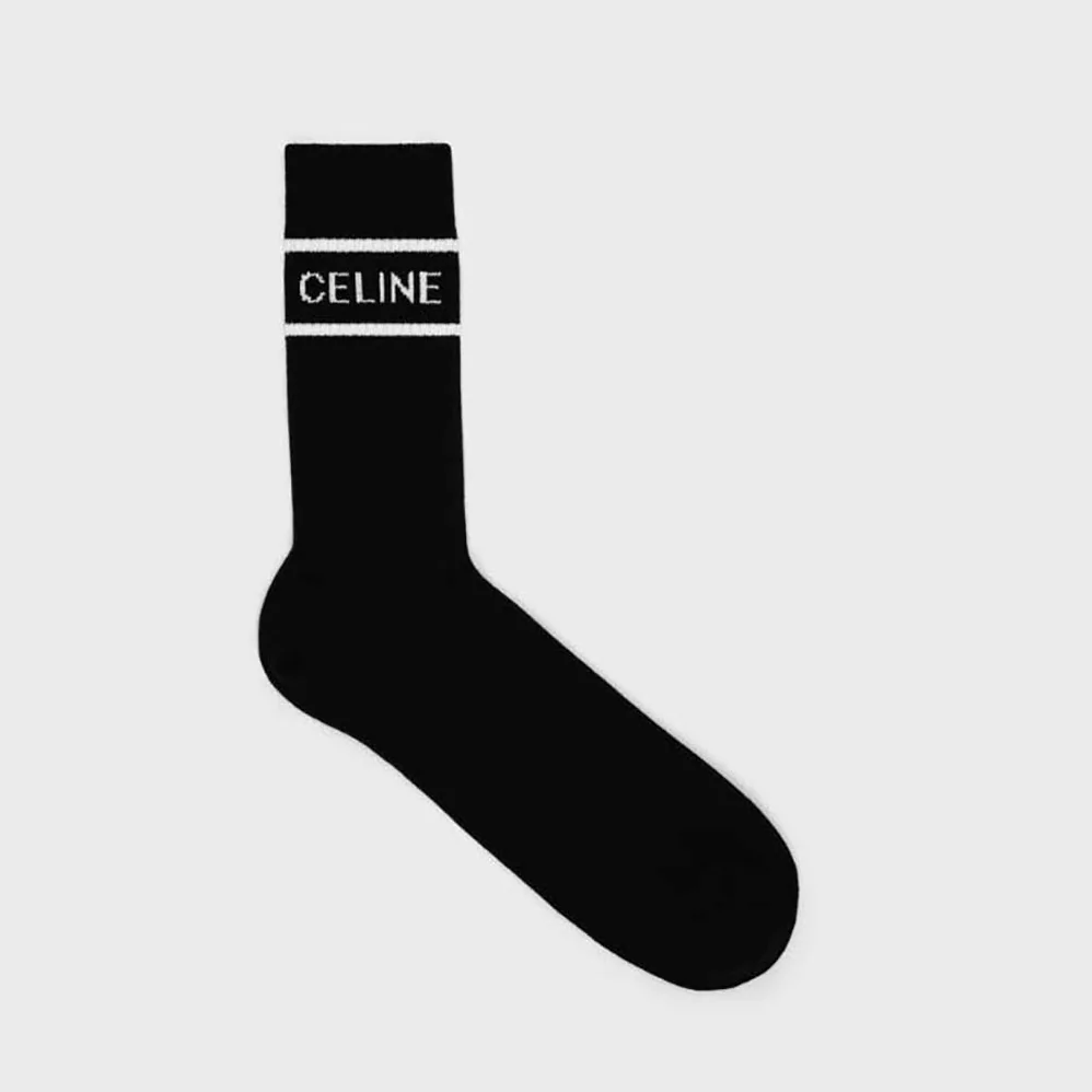 Celine Socks in Striped Cotton for Women in Black