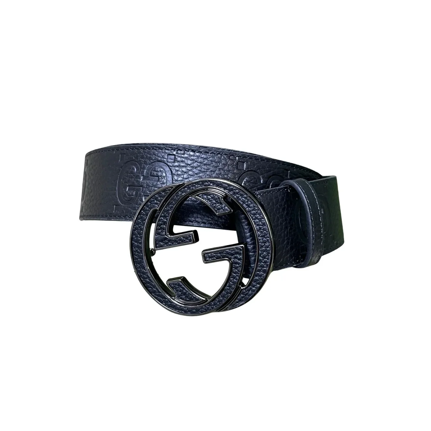 Gucci GG Marmont Circle Buckle Belt Black Leather With Black Trim