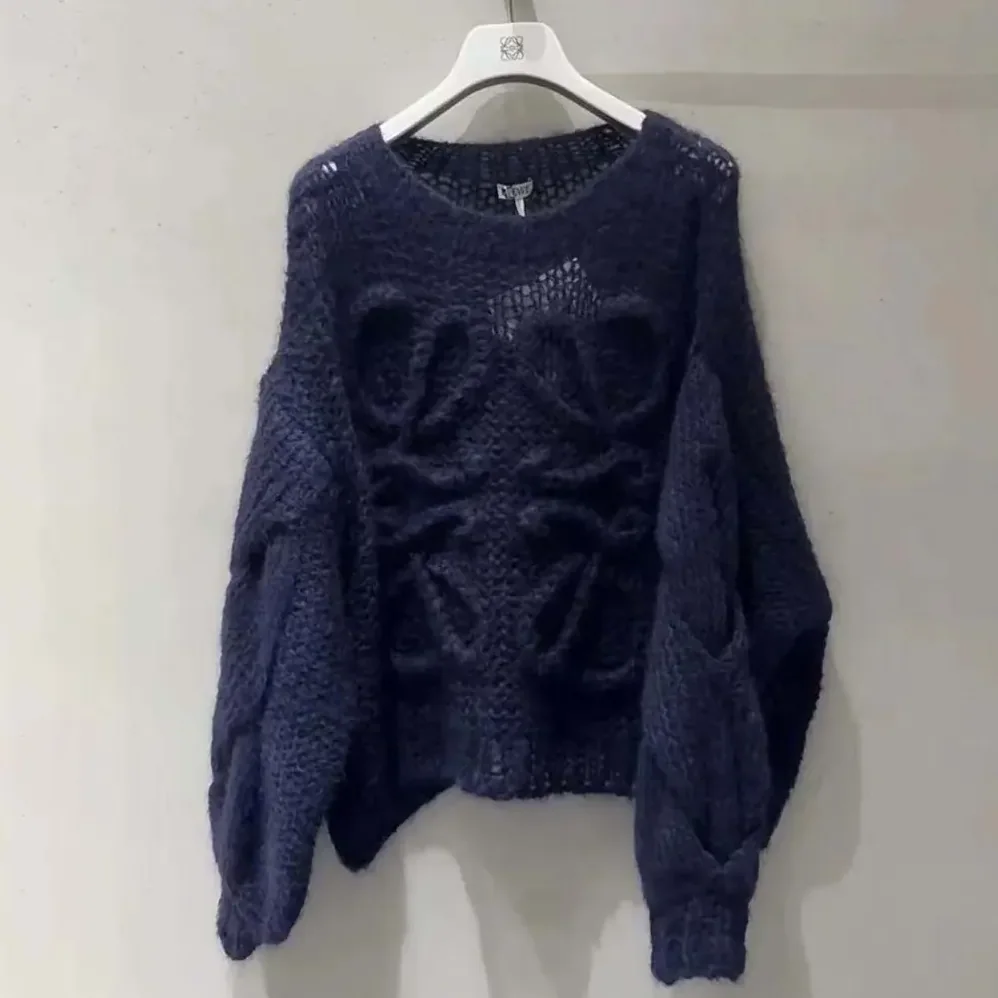 Loewe Anagram Sweater in Mohair for Women in Dark Navy Loewe Anagram Sweater in Mohair for Women in Dark Navy