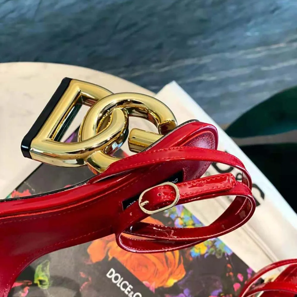 Dolce Gabbana D&G Patent Leather Sandals with 3.5 Heel for Women in Red Dolce Gabbana D&G Patent Leather Sandals with 3.5 Heel for Women in Red