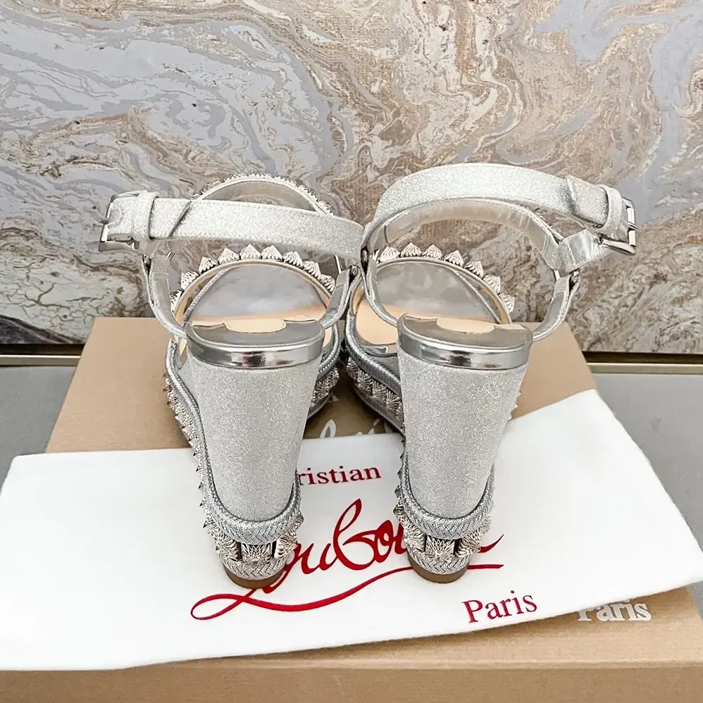 Christian Louboutin Silver Leather Calf Leather/Studded Cataclou 140 Platform Espadrille for Women