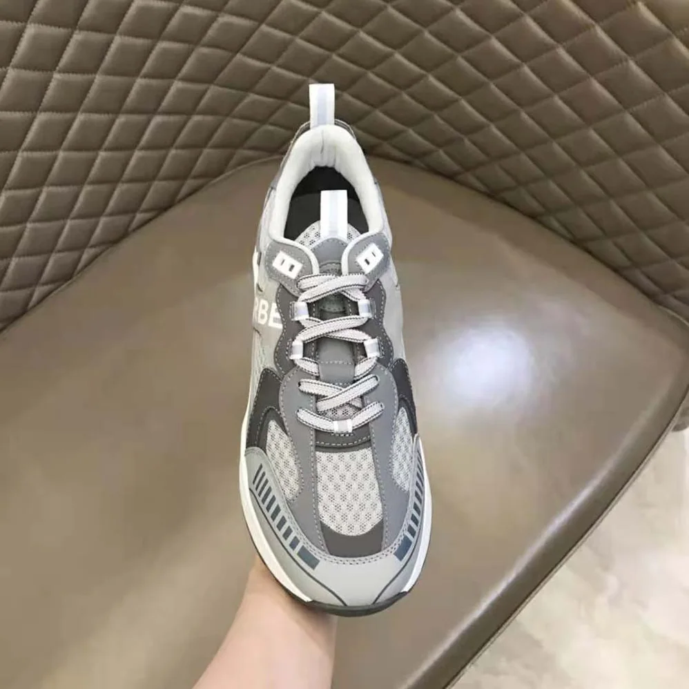Burberry Logo Print Suede and Mesh Sneakers for Men in Silver