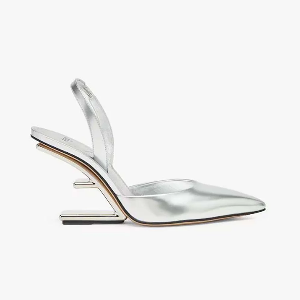 Fendi First Silver Leather High for Women in Heeled Slingbacks