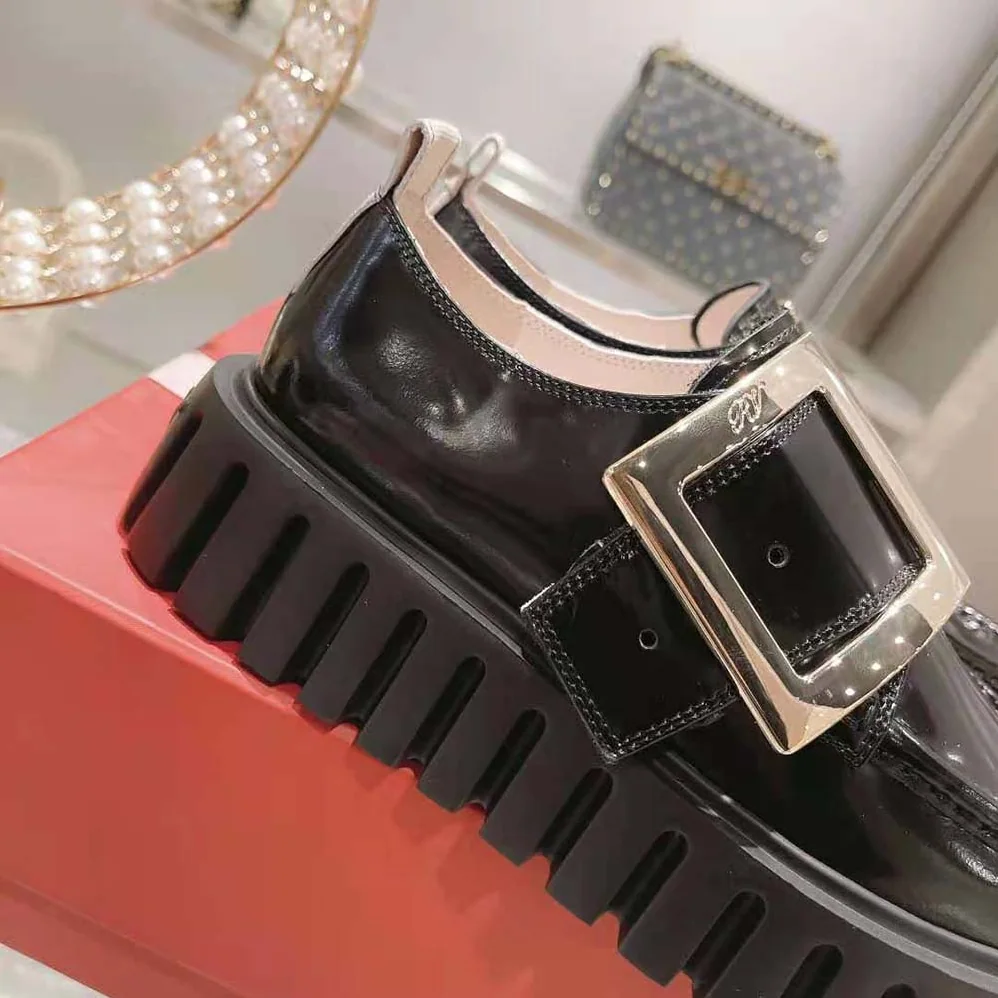 Roger Vivier Viv Go-Thick Metal Buckle Loafers in Patent Leather for Women in Black Roger Vivier Viv Go-Thick Metal Buckle Loafers in Patent Leather for Women in Black