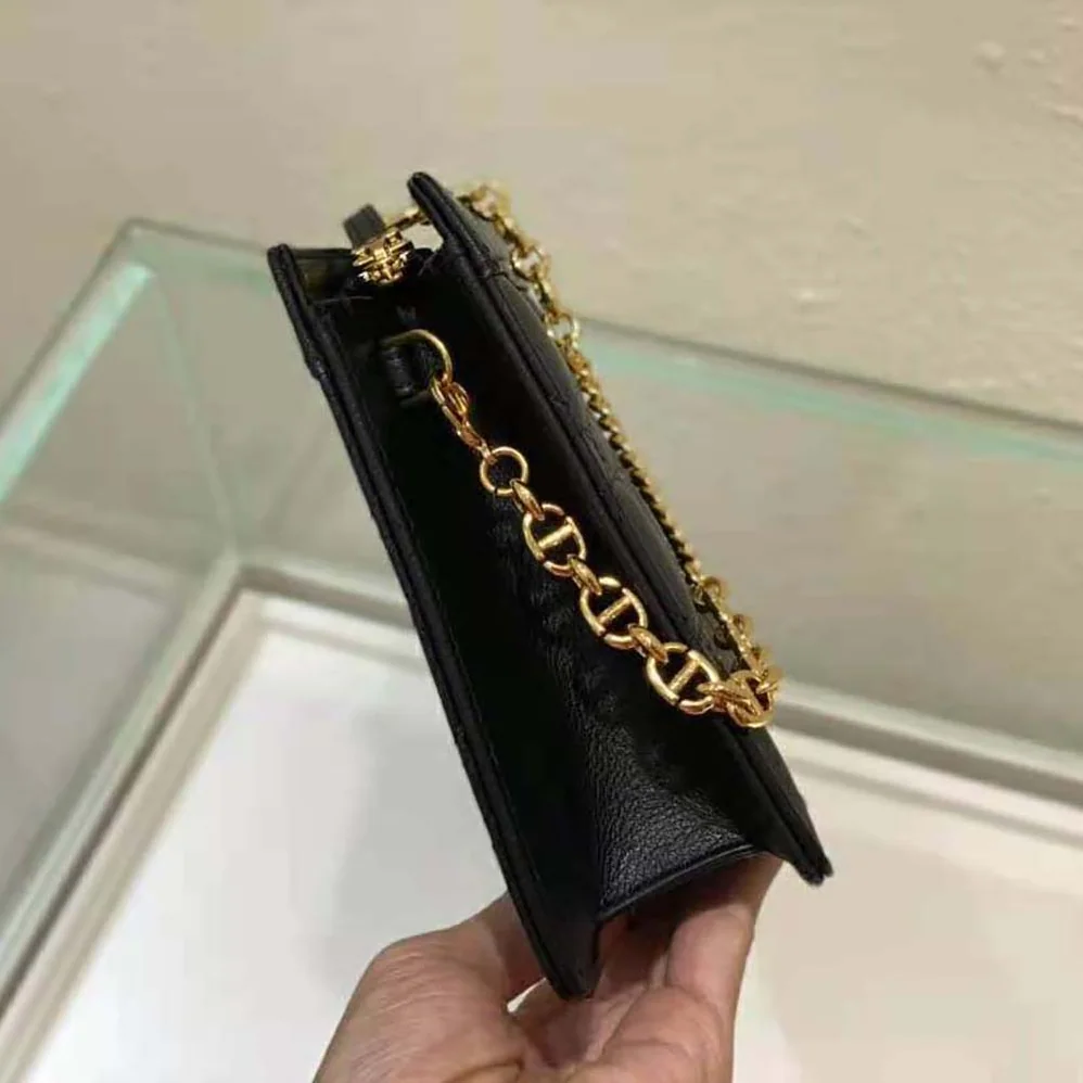 Dior Caro Zipped Pouch with Chain Black Supple Cannage Calfskin for Women
