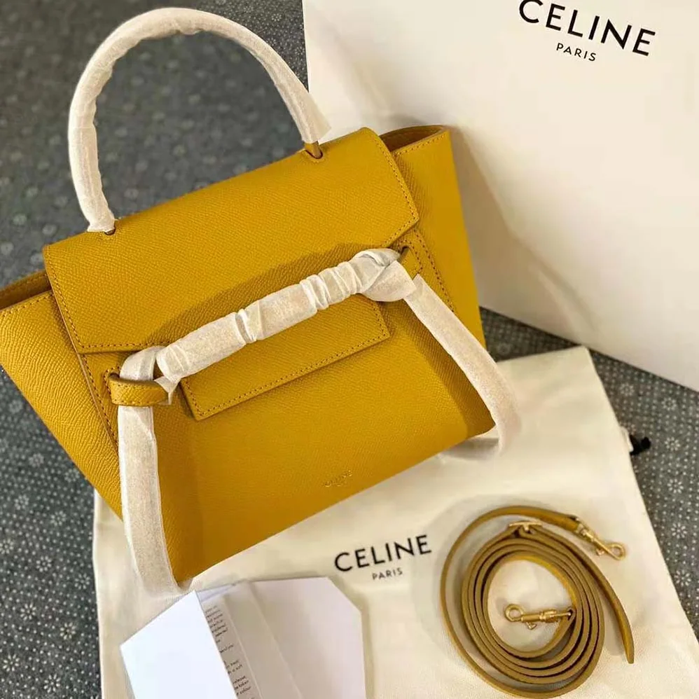 Celine Nano Belt Bag in Grained Calfskin for Women in Yellow Celine Nano Belt Bag in Grained Calfskin for Women in Yellow