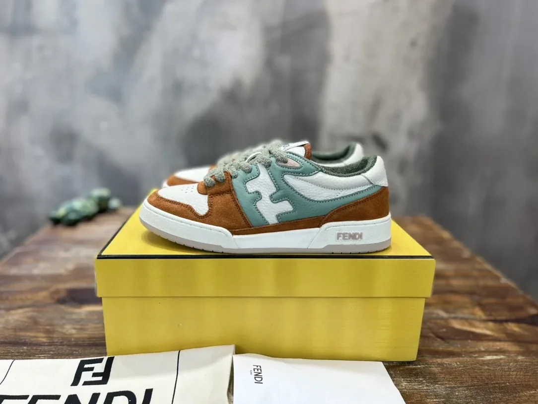 Fendi FD Fendi Match Low Tops Sneakers Brown And Green Fendi FD Fendi Match Low Tops Sneakers Brown And Green