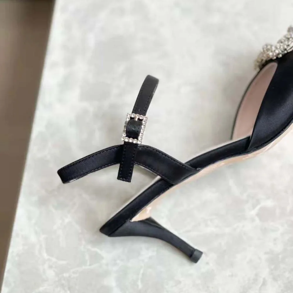 Roger Vivier Flower Strass Buckle Sandals in Satin for Women in Black