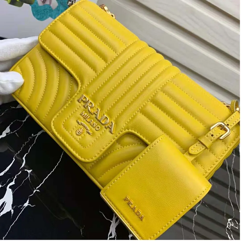Prada Medium Leather Prada Diagramme Bag for Women in Yellow