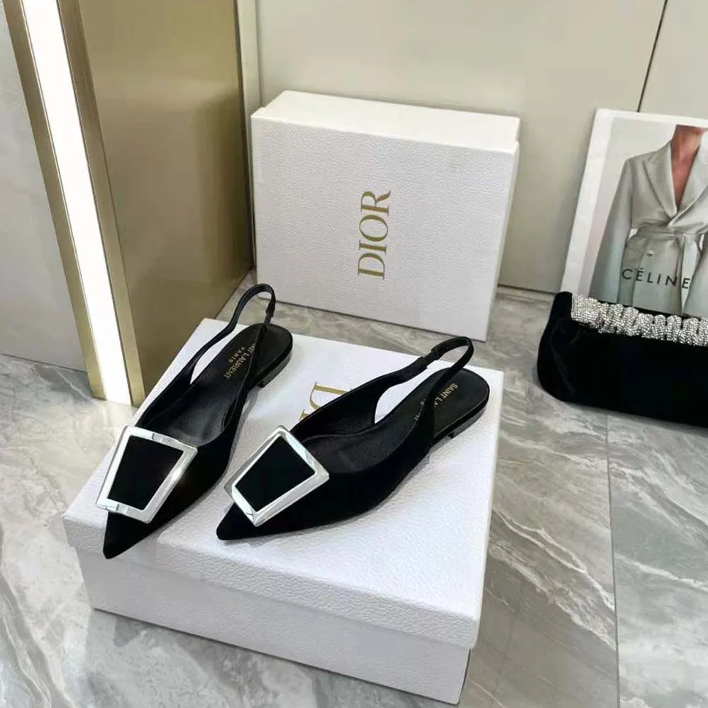 Saint Laurent YSL Maxine Slingback Flats in Crepe De Chine for Women