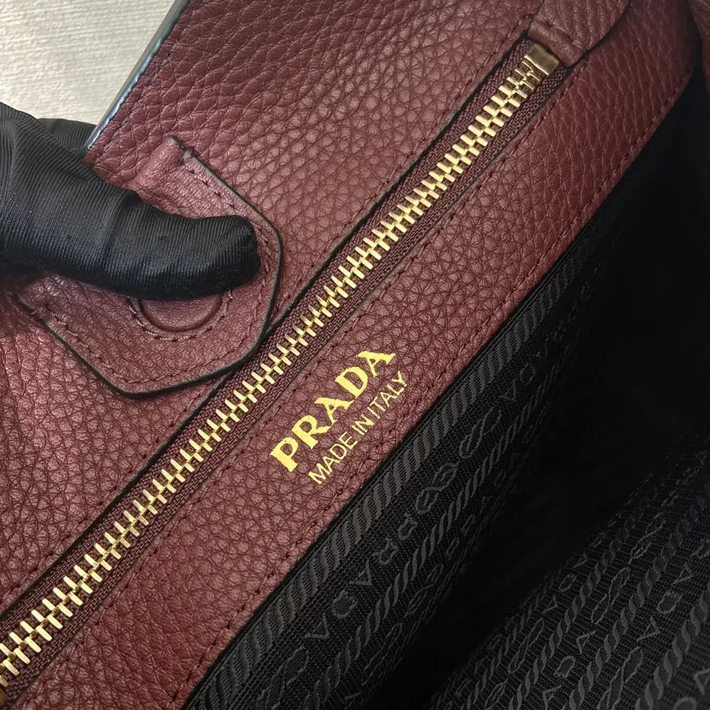 Prada Medium Leather Bag for Women in Burgundy