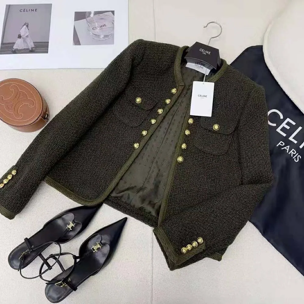 Celine Chelsea Jacket in Bouclette Natté for Women in Green