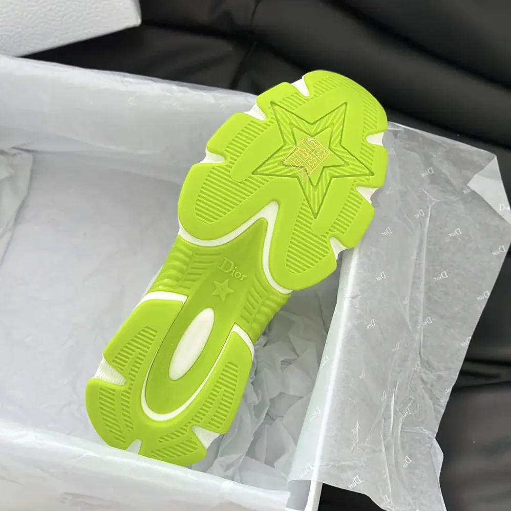 Dior Chrono Sneaker White and Lime Green Mesh with Leather for Unisex in Effect Panels Dior Chrono Sneaker White and Lime Green Mesh with Leather for Unisex in Effect Panels