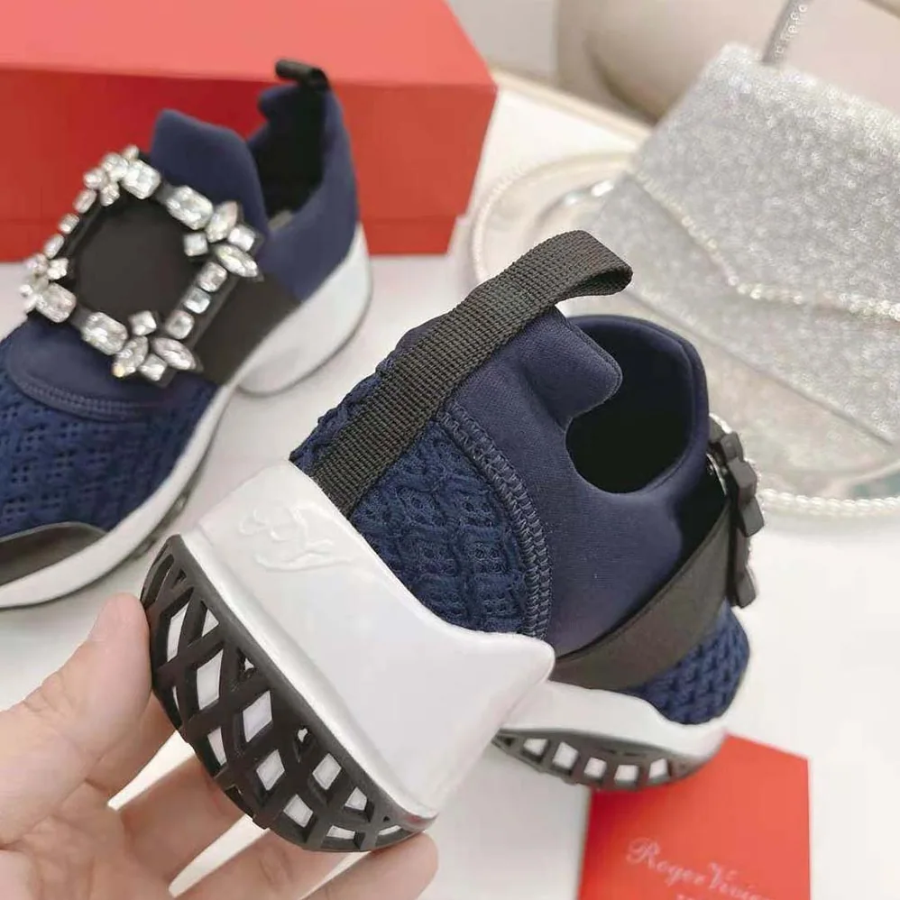 Roger Vivier Viv' Run Strass Buckle Sneakers in Technical Fabrics for Women in Navy