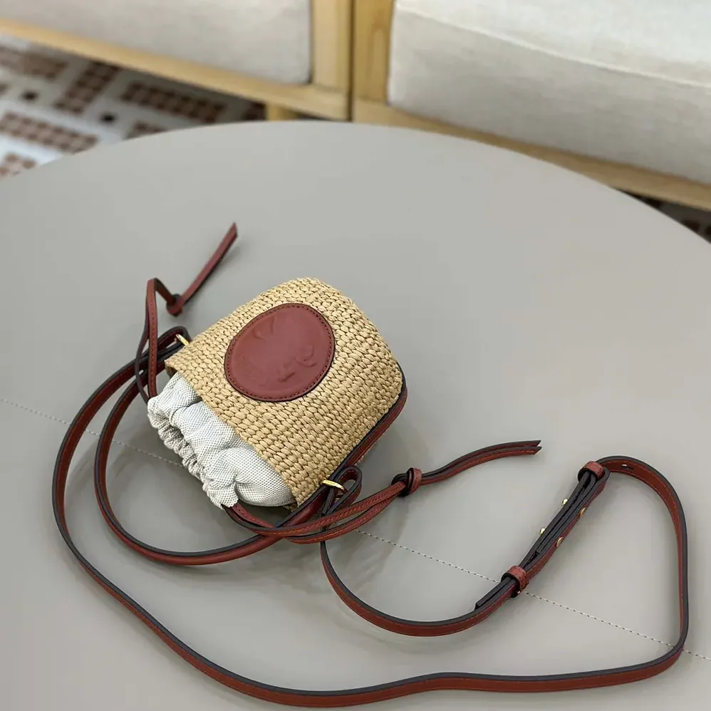 Chloe Mini Horse Medal Basket Bag in Natural Fibers for Women in Brown Chloe Mini Horse Medal Basket Bag in Natural Fibers for Women in Brown
