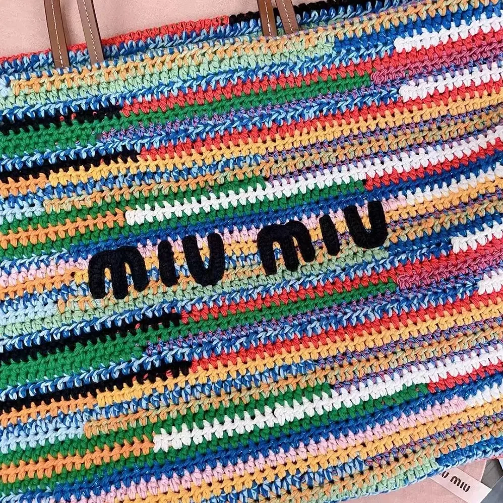 Miu Miu Crochet Tote Bag for Women in Multicolored Miu Miu Crochet Tote Bag for Women in Multicolored