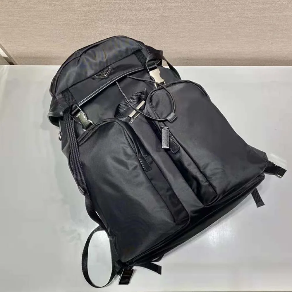 Prada Re-Nylon and Saffiano Leather Backpack with Triangle Logo for Unisex in Black