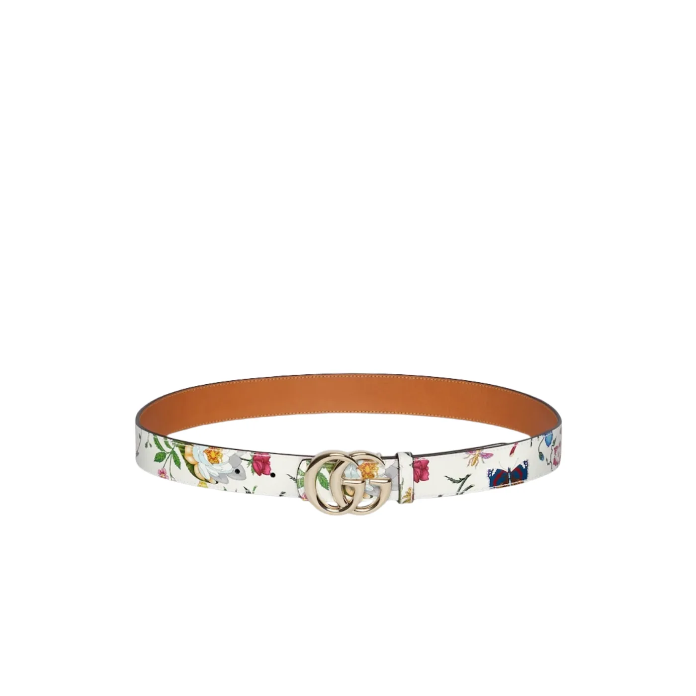 Gucci Reversible GG Marmont Belt White Flora in Brown Gucci Reversible GG Marmont Belt White Flora in Brown