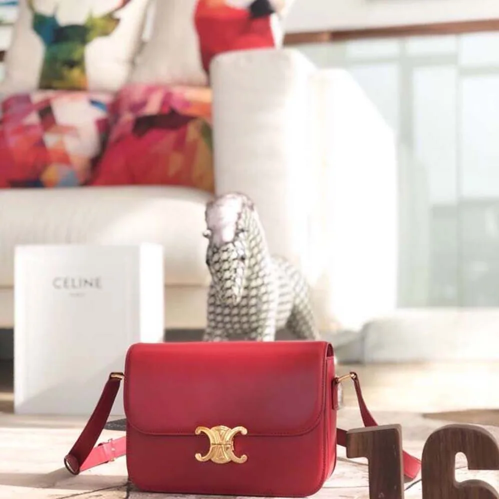 Celine Teen Triomphe Bag in Shiny Calfskin for Women in Red Celine Teen Triomphe Bag in Shiny Calfskin for Women in Red