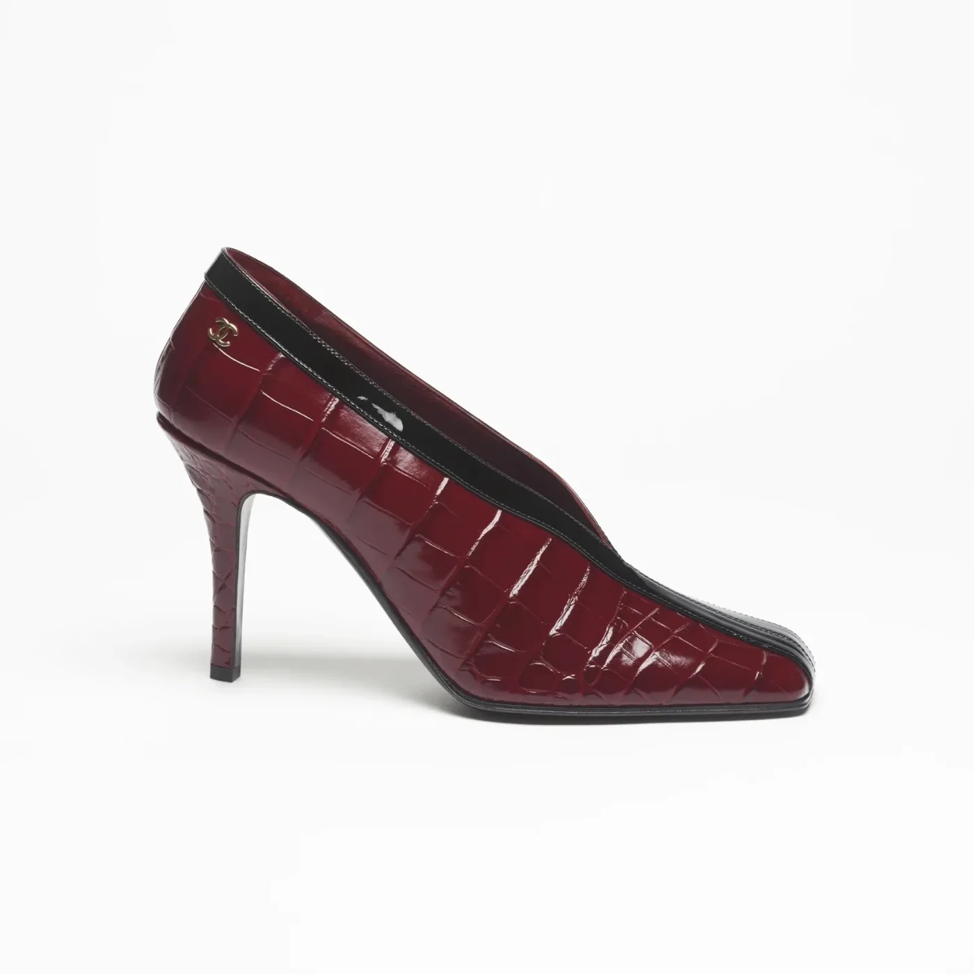 Chanel Crocodile Pumps Burgundy/ Black --U9719