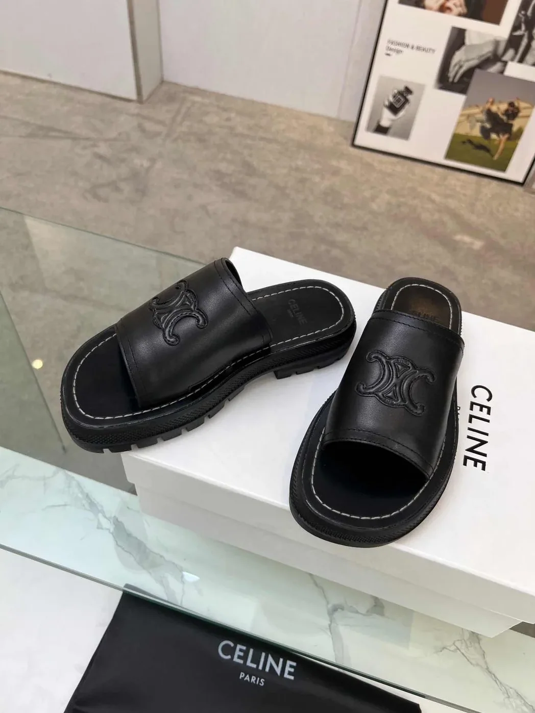Celine Clea Triomphe Slide Black