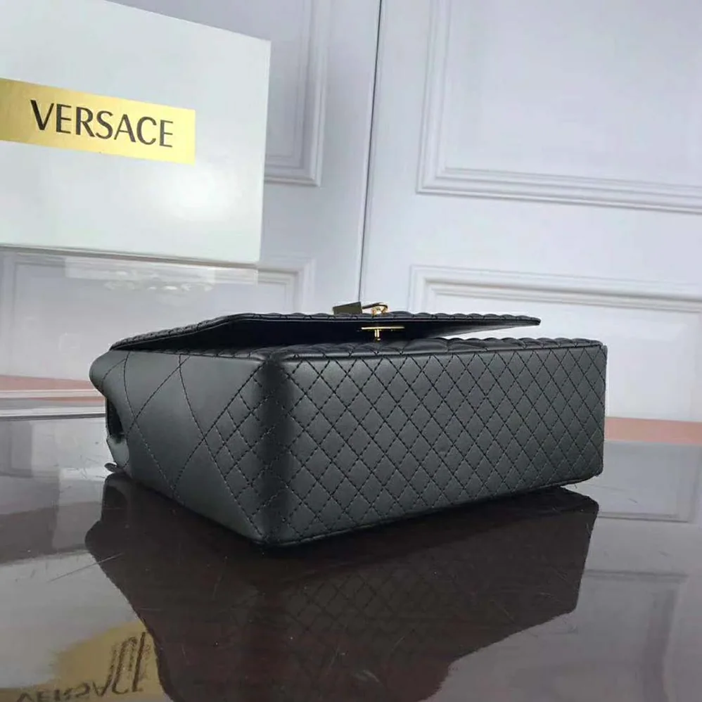 Versace Large Quilted Icon Shoulder Bag Nappa Leather for Women in Black