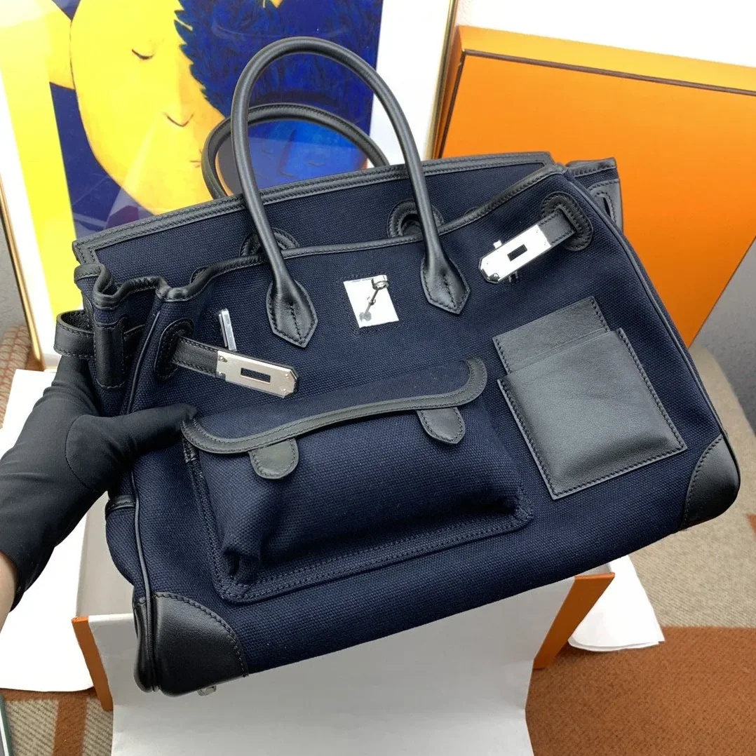 Hermes Birkin Cargo 35 Top Handle Bag in Navy Blue Silver Hardware Hermes Birkin Cargo 35 Top Handle Bag in Navy Blue Silver Hardware