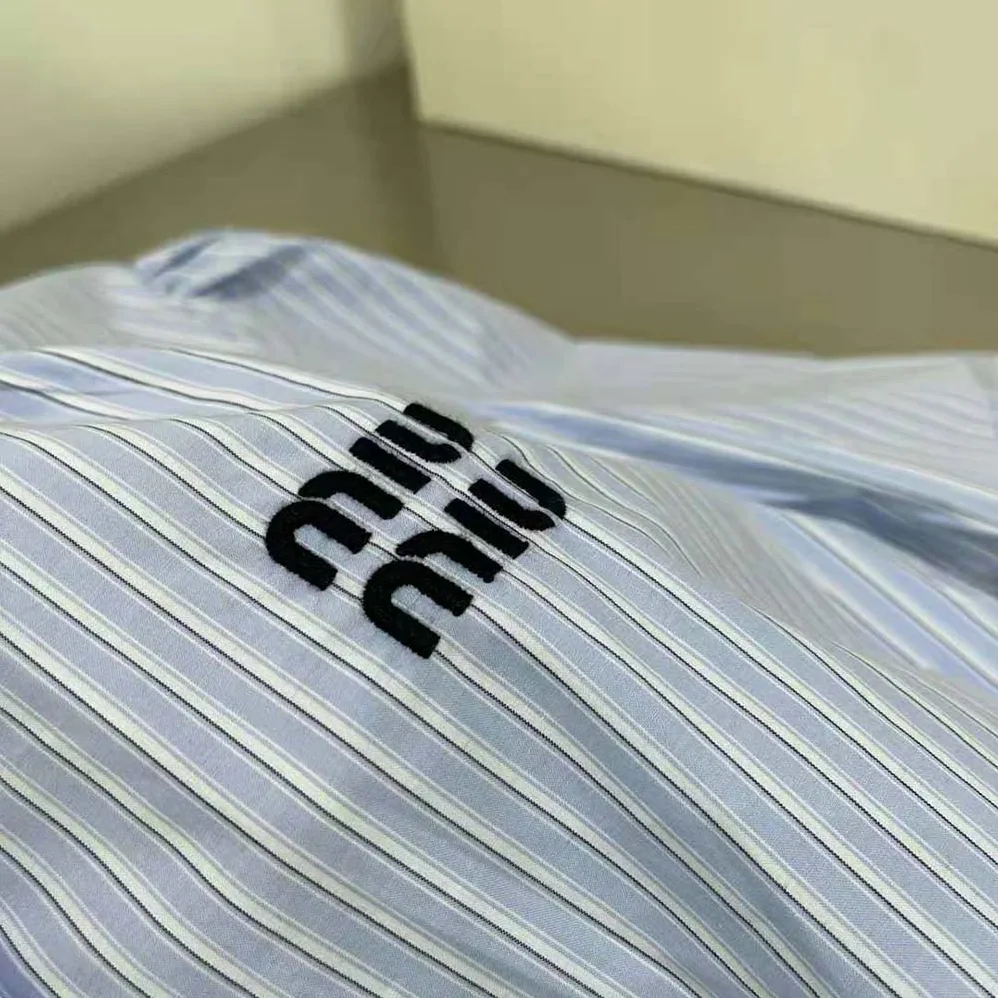 Miu Miu Striped Chambray Crop Top for Women Miu Miu Striped Chambray Crop Top for Women