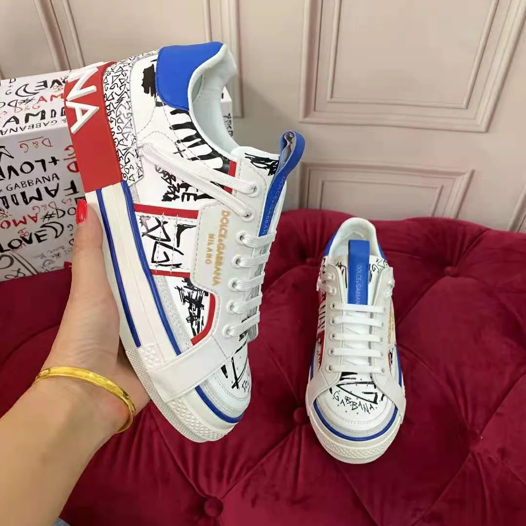 Dolce Gabbana D&G Graffiti-Print Calfskin Custom 2.Zero Sneakers for Men Dolce Gabbana D&G Graffiti-Print Calfskin Custom 2.Zero Sneakers for Men