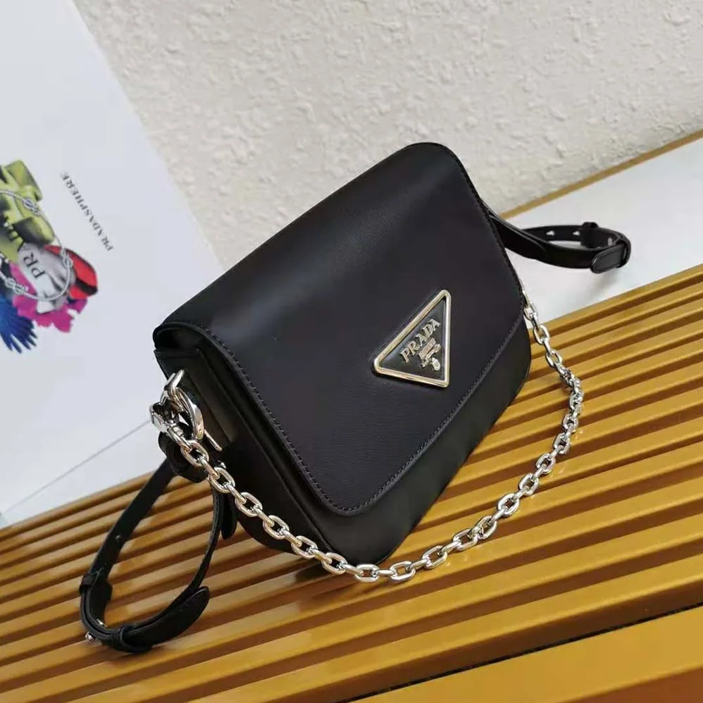 Prada Nylon and Leather Prada Ldentity Shoulder Bag for Women in Black