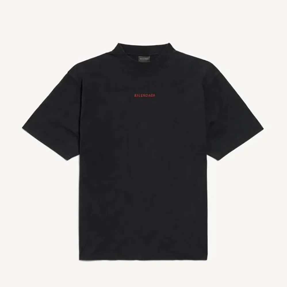 Balenciaga Back Medium Fit T-Shirt in Faded Black and Red Dry Jersey for Men Balenciaga Back Medium Fit T-Shirt in Faded Black and Red Dry Jersey for Men