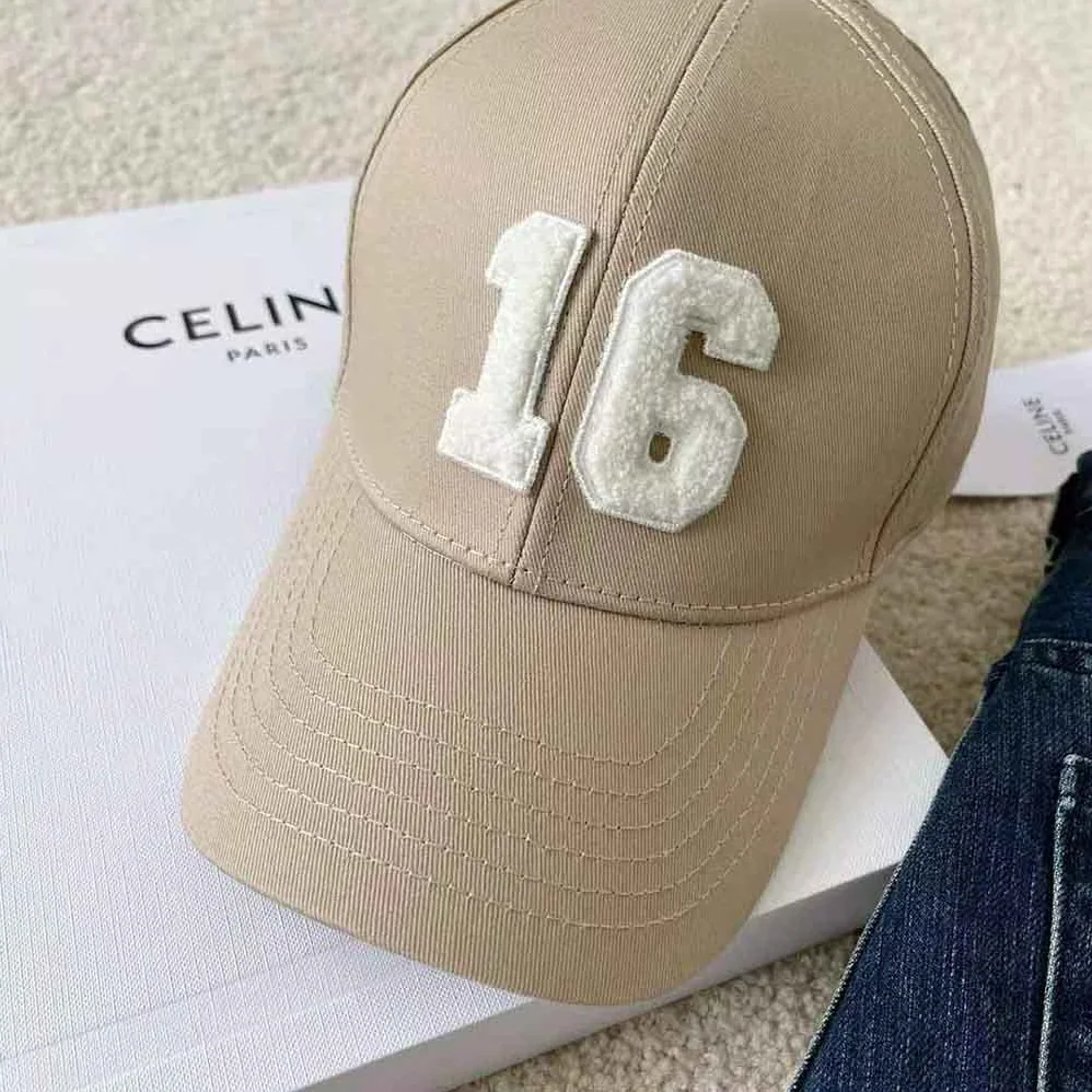 Celine 16 Patch Cotton Baseball Cap for Women in Beige
