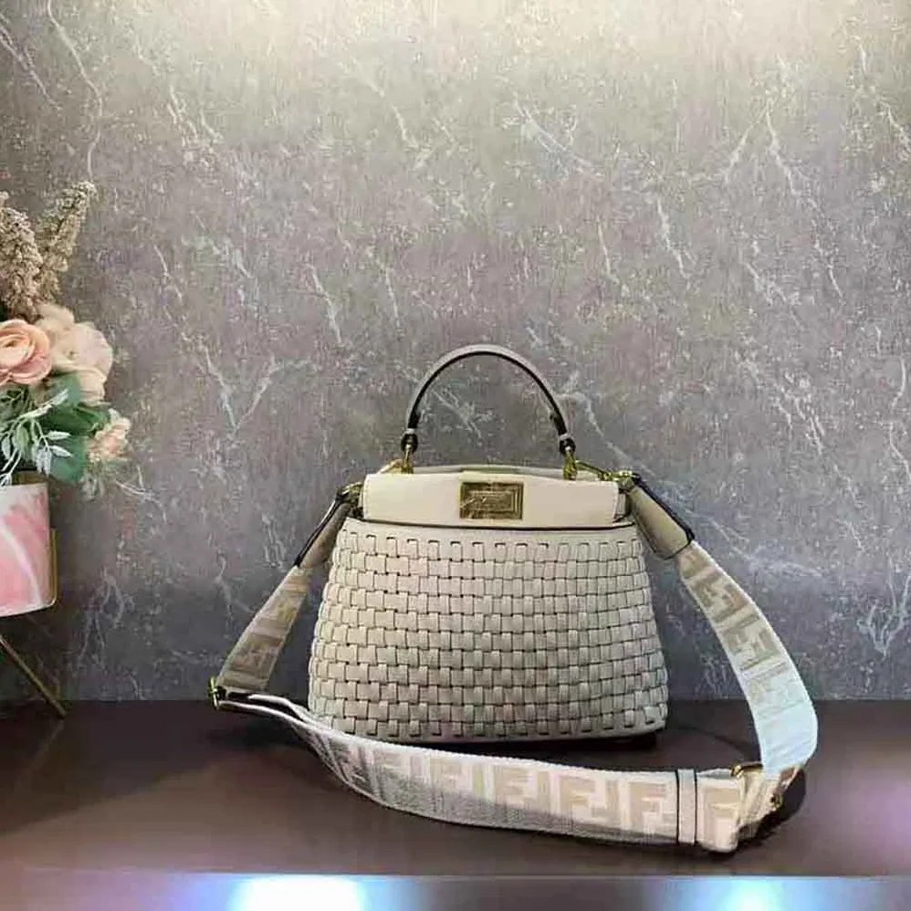 Fendi Peekaboo Mini Beige Braided Leather Bag for Women Fendi Peekaboo Mini Beige Braided Leather Bag for Women