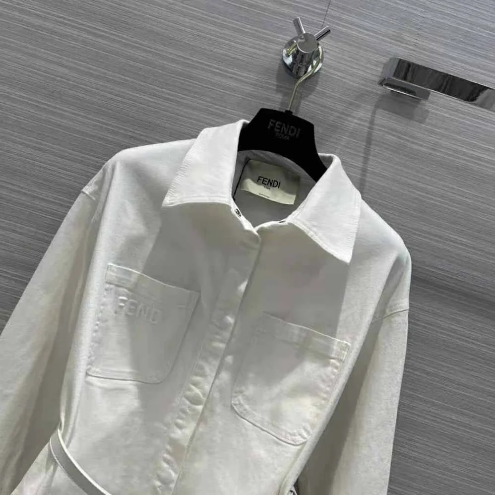 Fendi Single-breasted Go-To White Denim Go for Women in To Jacket Fendi Single-breasted Go-To White Denim Go for Women in To Jacket