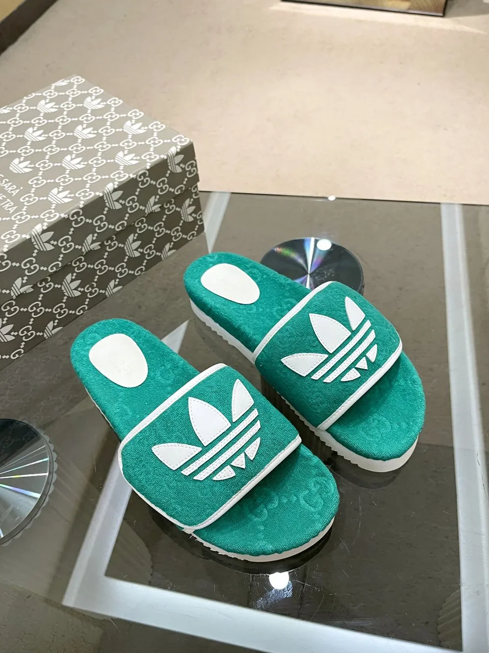 Gucci x Adidas GG Platform Sandal Green for Women Gucci x Adidas GG Platform Sandal Green for Women