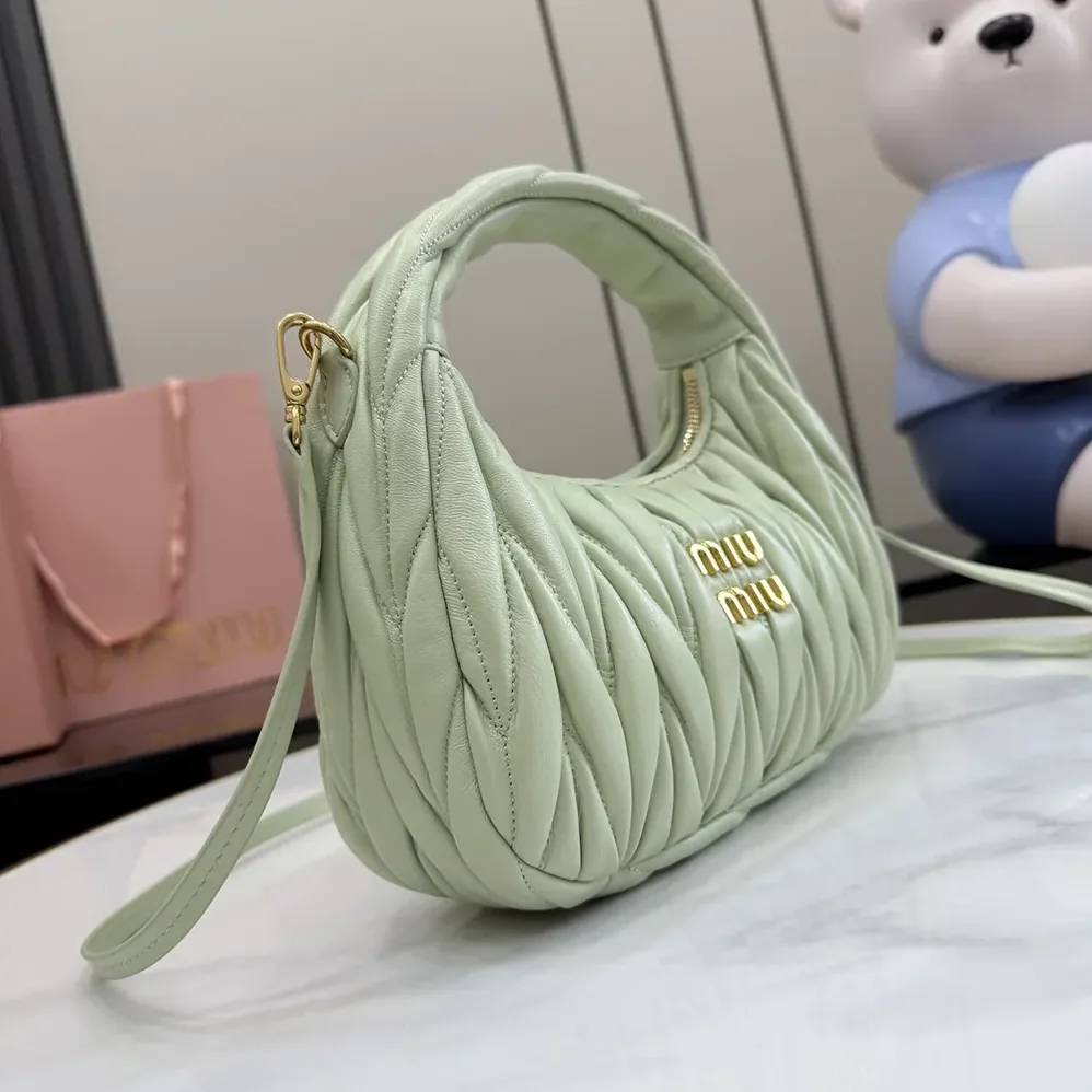 Miu Miu Wander Matelassé Nappa Leather Hobo Bag for Women in Aqua