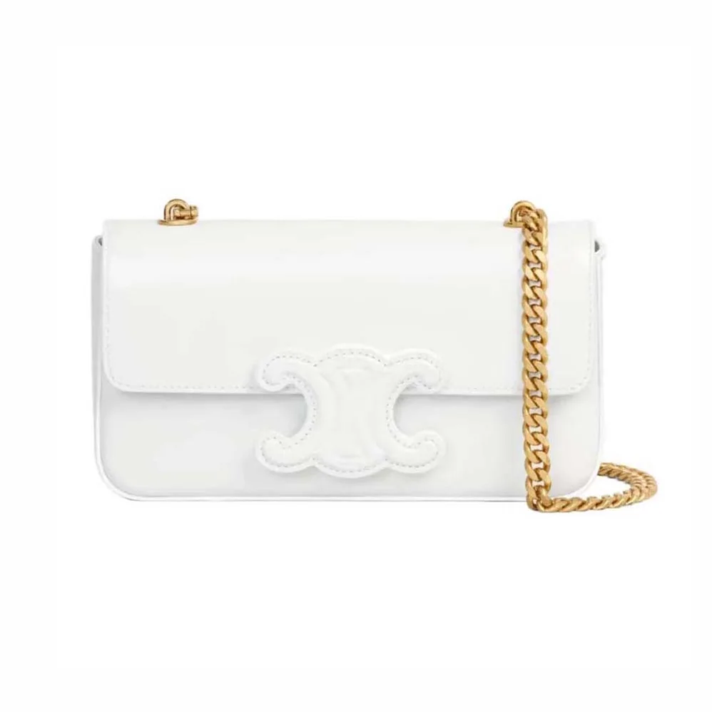 Celine Chain Shoulder Bag Cuir Triomphe in Shiny Calfskin for Women in White