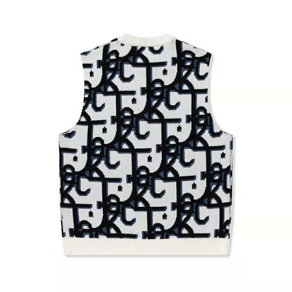Dior Oversized Cactus Jack Dior Sleeveless Sweater Beige and Black Cashmere Jacquard for Men