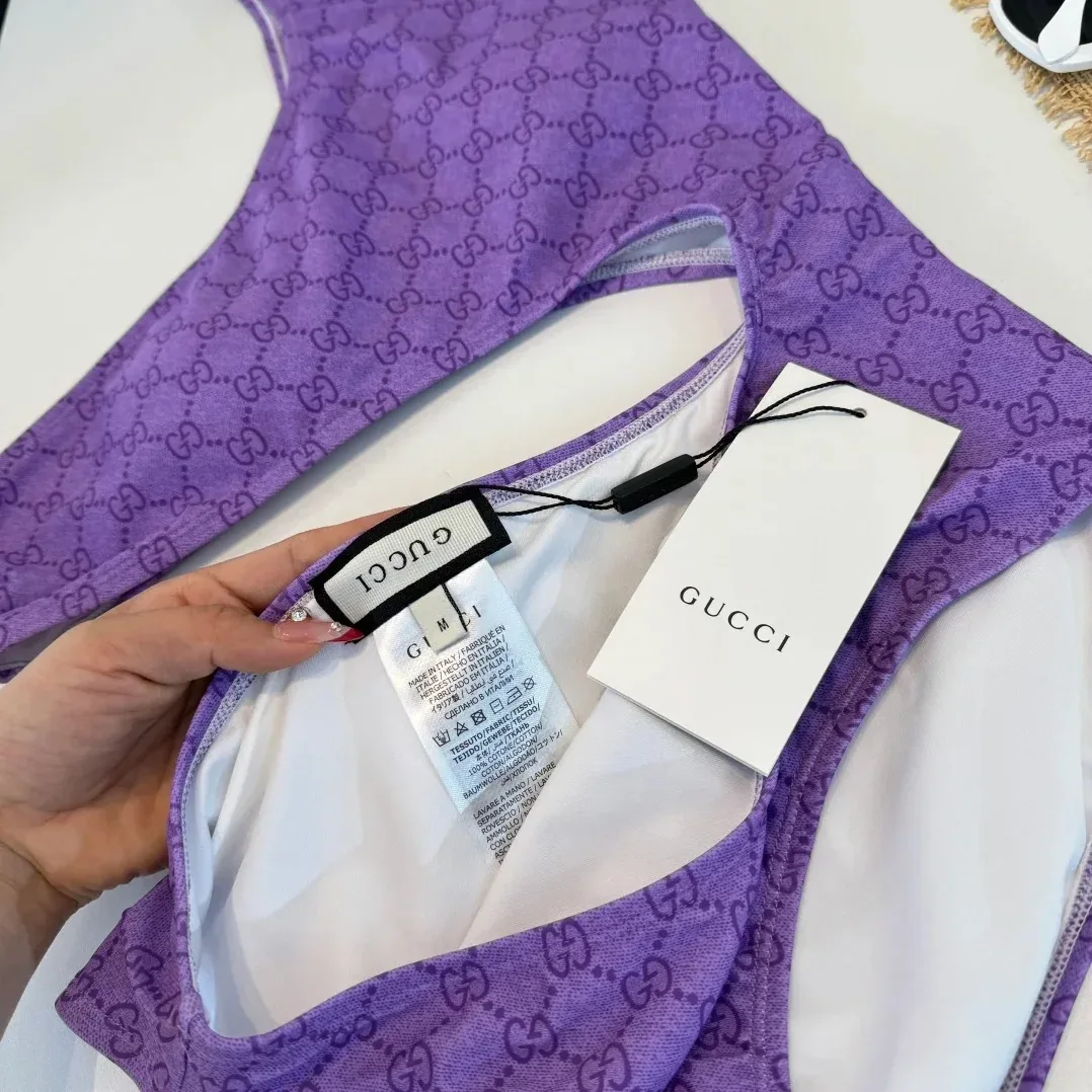 Gucci GG Printed Cutout Swimsuit Purple
