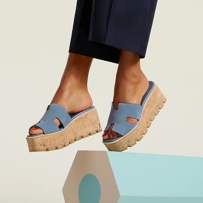 Hermes Eze 30 Sandals Bleu Grignon