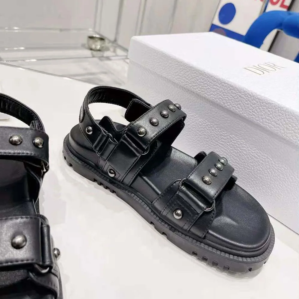 Dior Dioract Sandal Black Lambskin and Silver for Women in Finish Rivets Dior Dioract Sandal Black Lambskin and Silver for Women in Finish Rivets