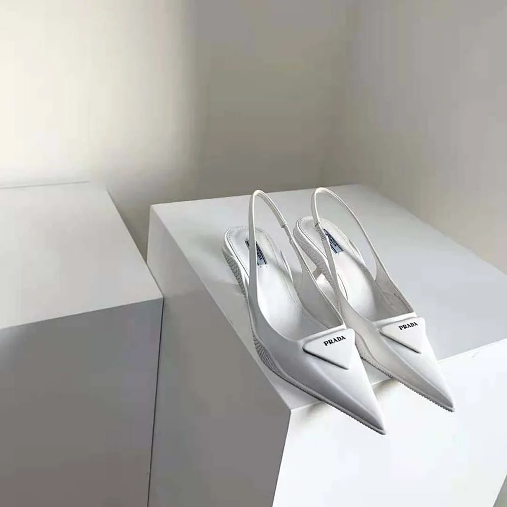Prada Brushed Leather Slingback Pumps for Women in White