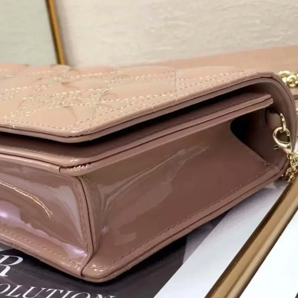 Dior Lady Dior Pouch Patent Cannage Calfskin in Sandy