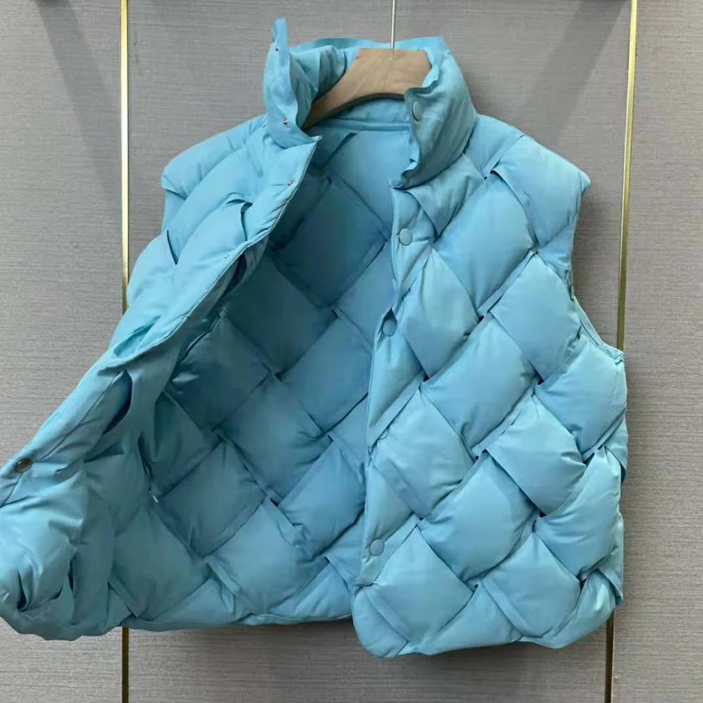Bottega Veneta Intreccio Tech Nylon Gilet for Women in Blue Bottega Veneta Intreccio Tech Nylon Gilet for Women in Blue