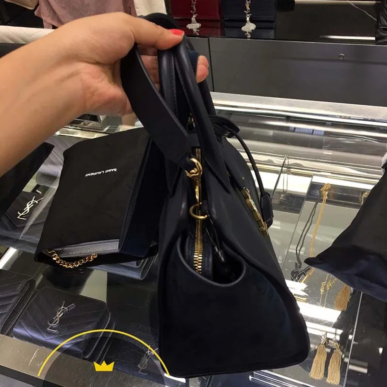 Saint Laurent YSL Small Downtown Cabas Bag Navy Suede for Women Saint Laurent YSL Small Downtown Cabas Bag Navy Suede for Women